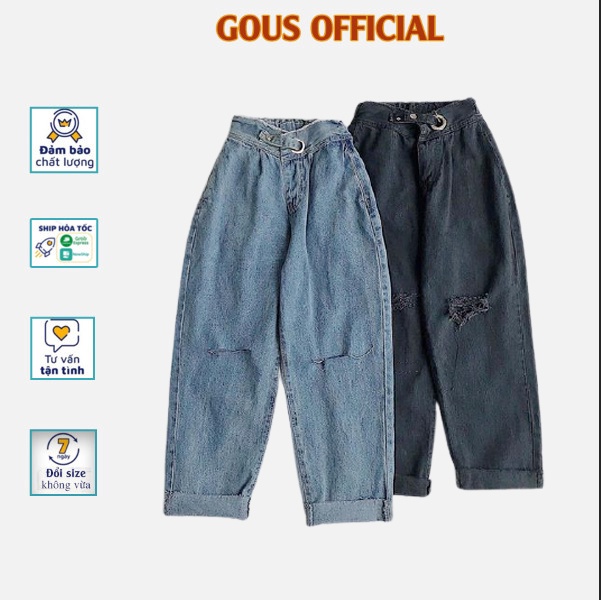 Quần Jean Nữ Baggy Quần Bò Rách Có Khuyên Form Rộng Thỏa Mái  D N - 2343 Gous Official