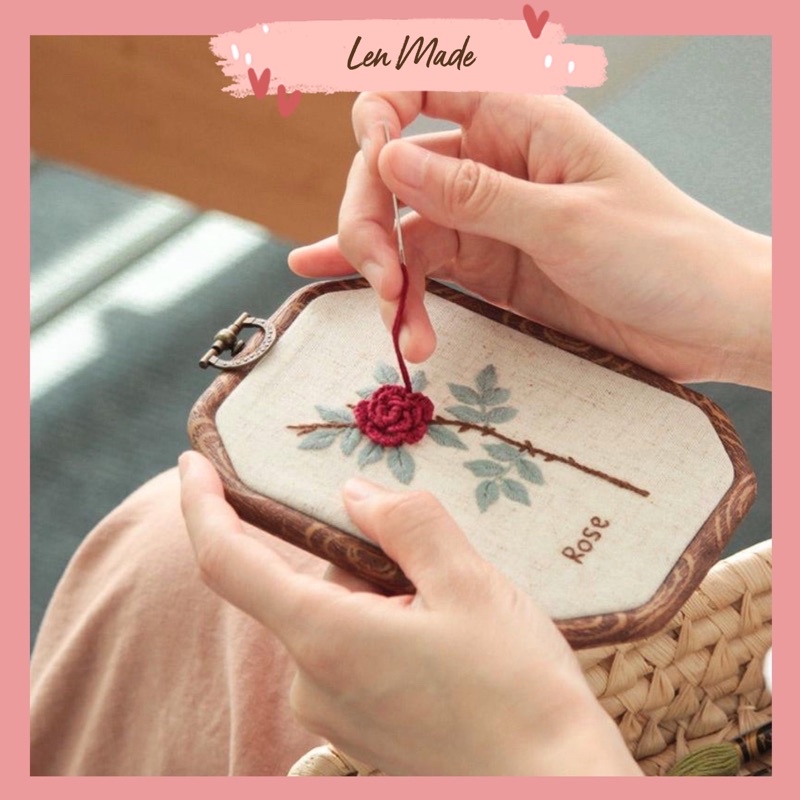 Set Kit DIY tập thêu tay Embroidery flowers hoa Vintage đầy đủ kim chỉ vải thêu thủ công tự làm quà tặng ý nghĩa lenmade