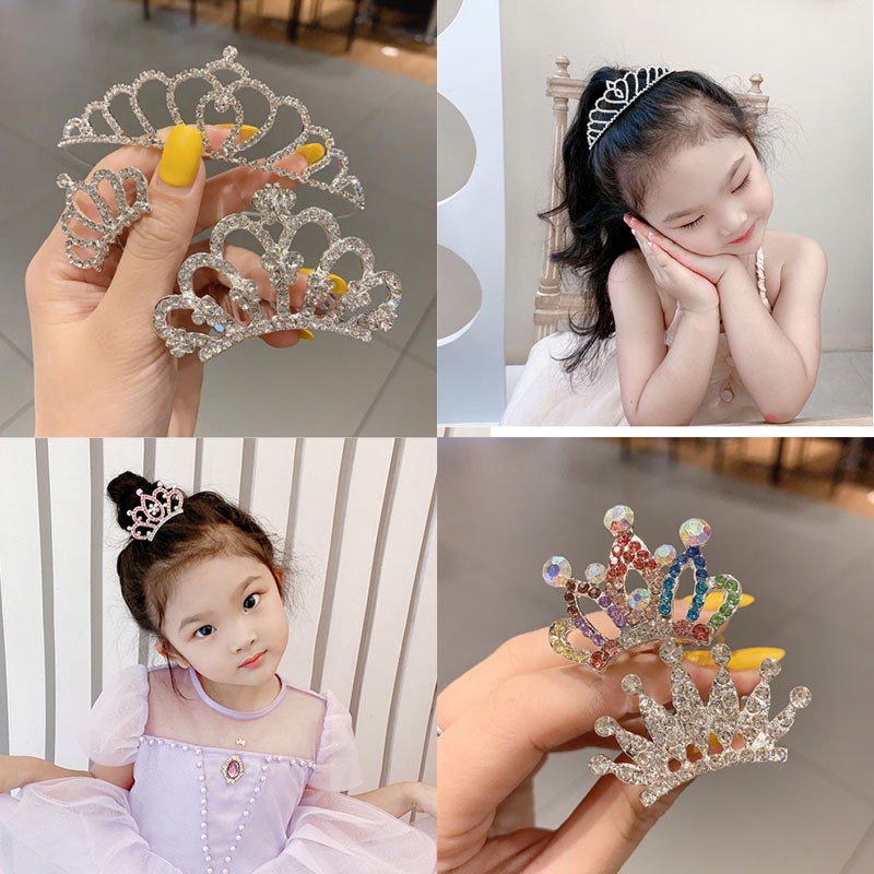 Cài Tóc Bé Gái Tạo Hình Vương Miện Khảm Đá Xinh Xắn Thời Trang Phong Cách Hàn Quốc