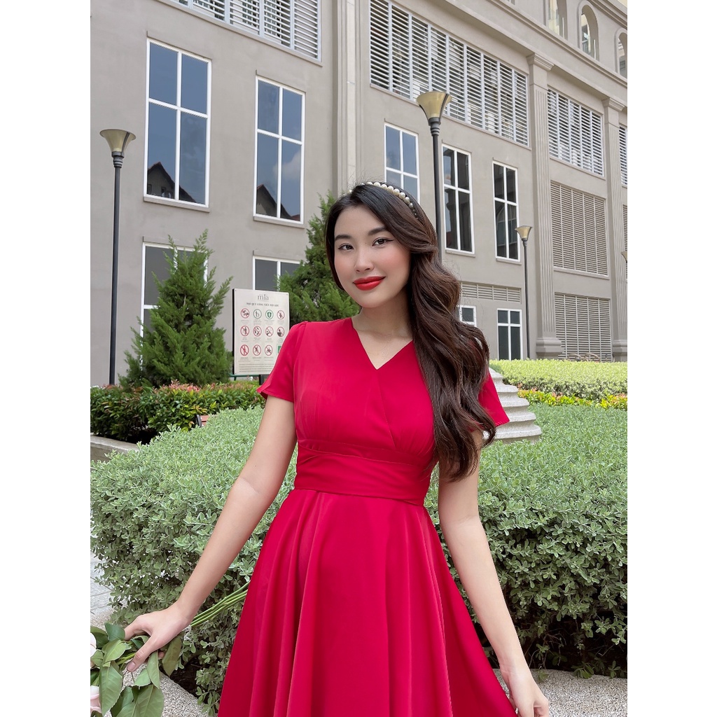 Đầm xòe tạo kiểu cổ V đắp chéo nhún ngực Katia dress C519 Cin House