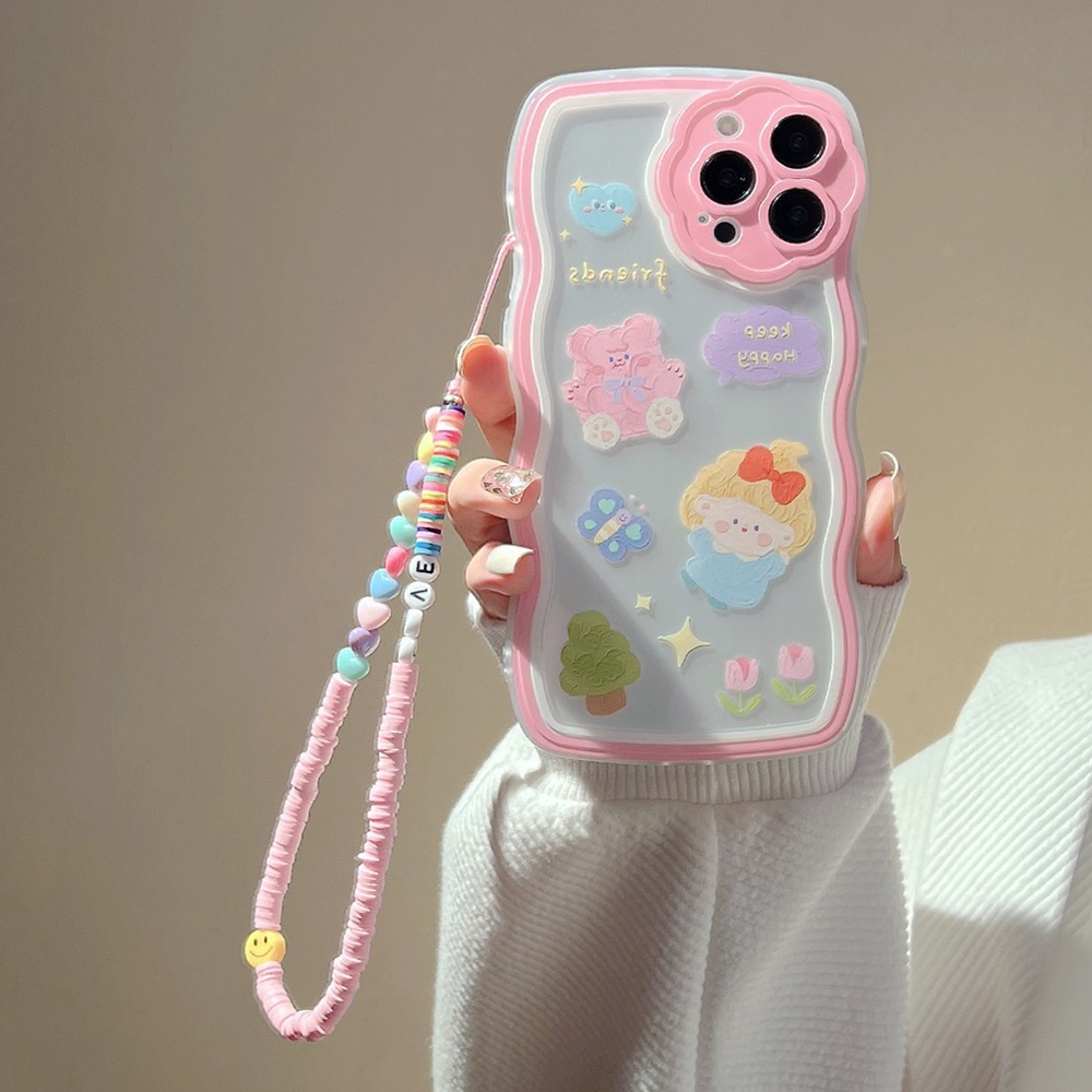 Ốp Điện Thoại Tpu In Hình Gấu Hoa Graffiti Có Dây Đeo Cho IPhone 13 Promax 12 11 7 Plus X XR XSMAX