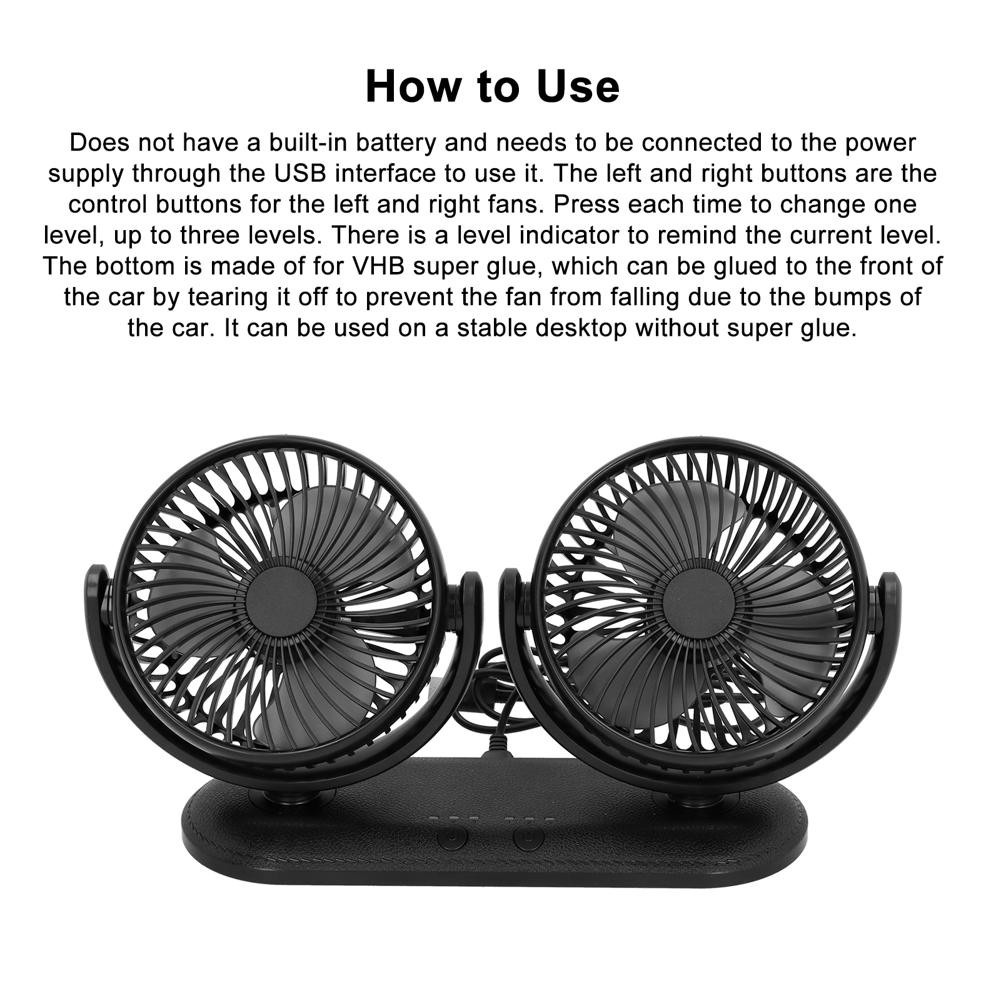 [Apill] Car Auto Fan 360 Degree Adjustable 3‑Level Air Cooling Dual Head Silent USB Cooler DC201