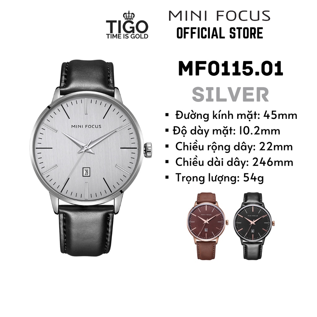 Đồng hồ nam MINI FOCUS MF0115G.01 dây da thật màu đen viền thép không gỉ màu bạc 3 kim hàng chính hãng cao cấp Nhật Bản | BigBuy360 - bigbuy360.vn