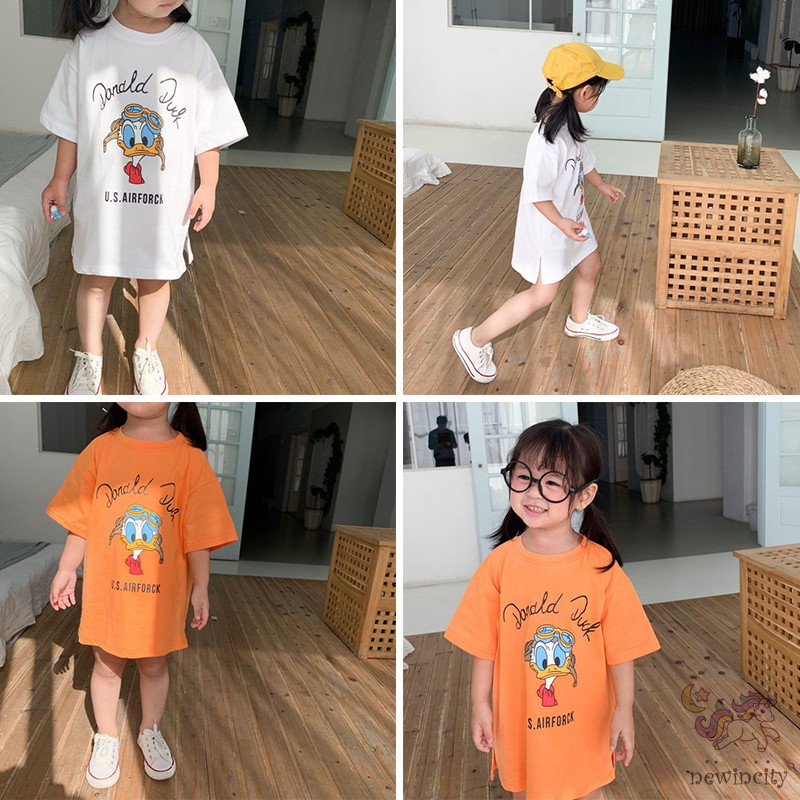 Đầm Thun Dài Tay In Hình Vịt Cho Bé