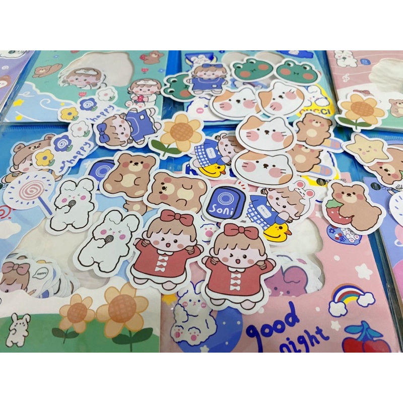 30 sticker cô bé, thỏ trắng cute, túi sticker 30 cái cute