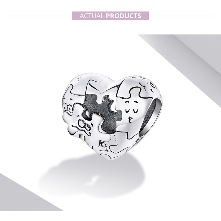 Vòng tay BAMOER BSC557 bạc 925 hình mảnh ghép trái tim phụ kiện thời trang diy