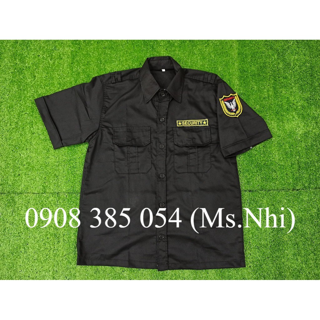 Áo vệ sĩ màu đen kèm logo vải kaki thấm hút mồ hôi- Hình thật