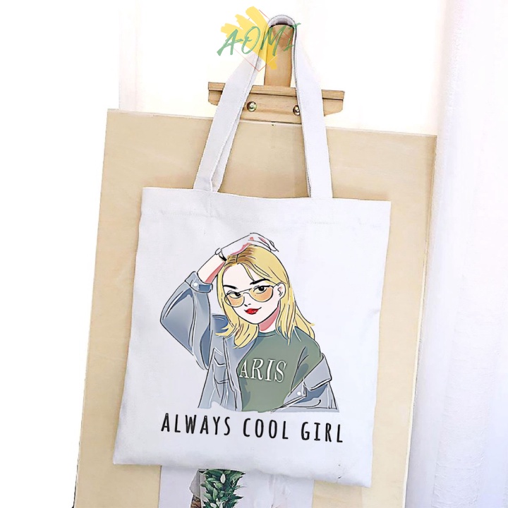 [Nhiều mẫu Đẹp] TÚI VẢI GIRL HOA ĐEO VAI TOTE CANVAS BAG CÓ KHÓA KÉO SIZE LỚN 33x38cm PHONG CÁCH CÁ TÍNH HOT TREND AOMIV