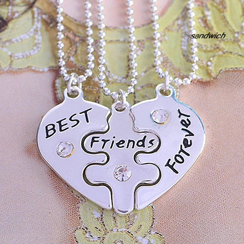 Bộ 3 dây chuyền tình bạn mặt hình trái tim khắc chữ Best Friends Forever