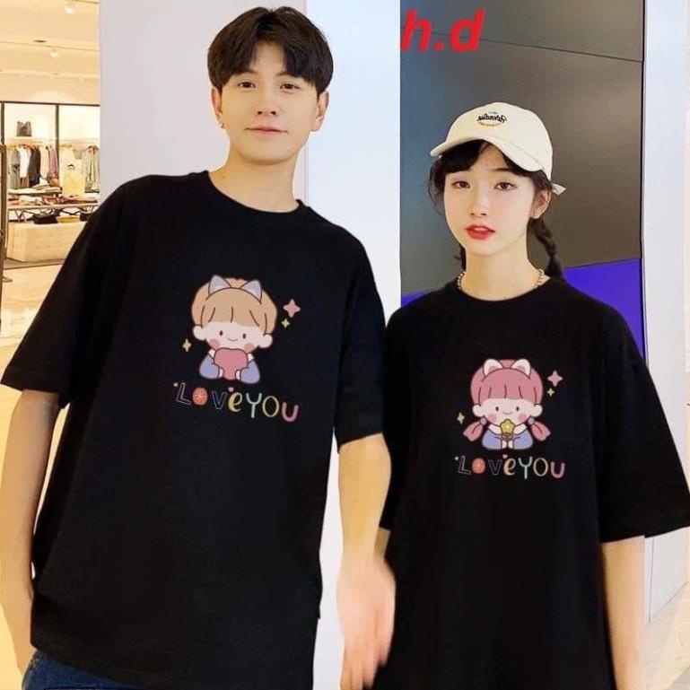 set 2 Áo đôi tay lỡ unisex nam nữ Love you cute HĐ(2chiếc)