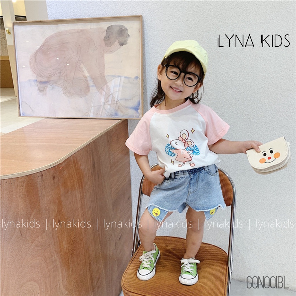 Quần Short Jean Bé Gái Mặt Cười Cute GQN001BL | Lynakids