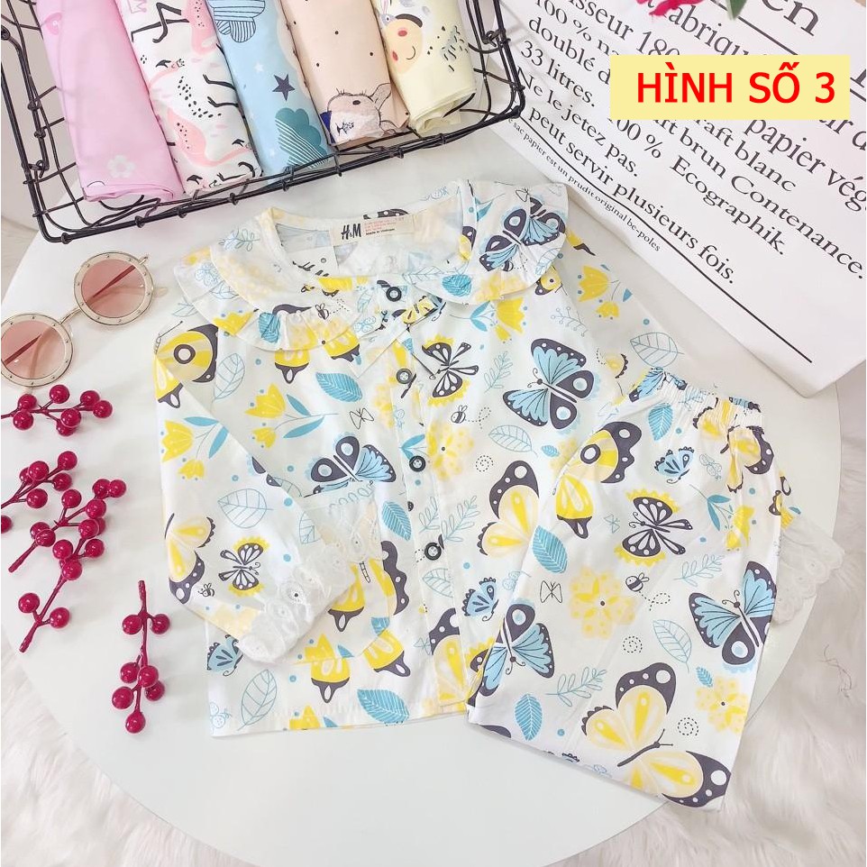 [COMBO 2] Bộ pijama thô lụa dài tay viền ren cổ bèo in hình cho bé gái | WebRaoVat - webraovat.net.vn