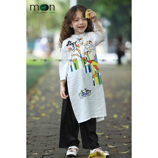 [HỌA TIẾT THIẾT KẾ]Áo dài lụa trắng truyền thống cho bé gái Họa tiết vẽ tay thủ công VNS308 Moon Xinh - Thoáng mát, nhẹ