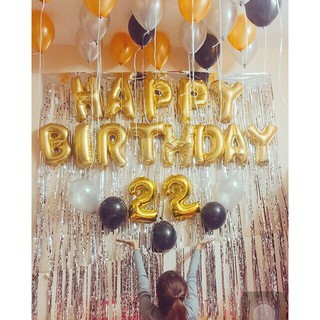 Combo 2 rèm kim tuyến+ bóng chữ Happy Birthday+ 50 bóng nhũ + bóng số kèm phụ kiện