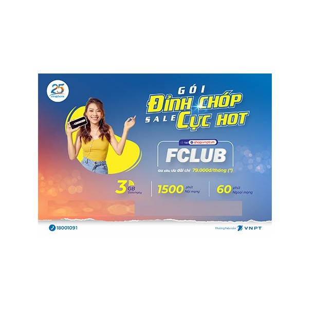 Sim VinaPhone 4G Gói FCLUB 091 ưu đãi  to giá cước nhỏ Miễn Phí Tháng đầu Gọi Thoại Vô tư Data lướt Web mỏi tay