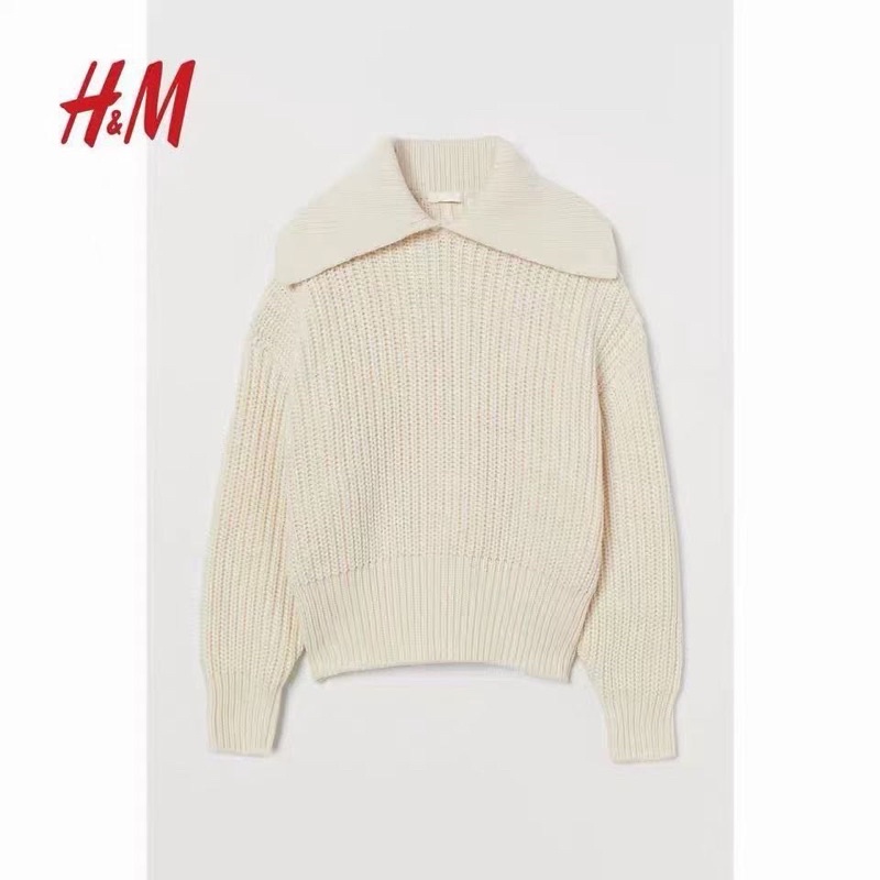 Áo len hm nữ cổ bẻ hai màu xuất dư xịn