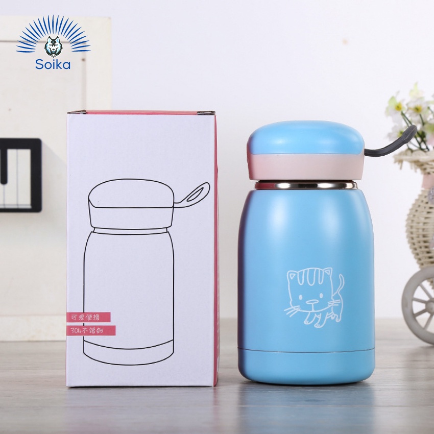 Bình Giữ Nhiệt Cute Cho Bé SOIKA ST01300 Inox 304 300ml Họa Tiết Mèo Con Nhiều Màu