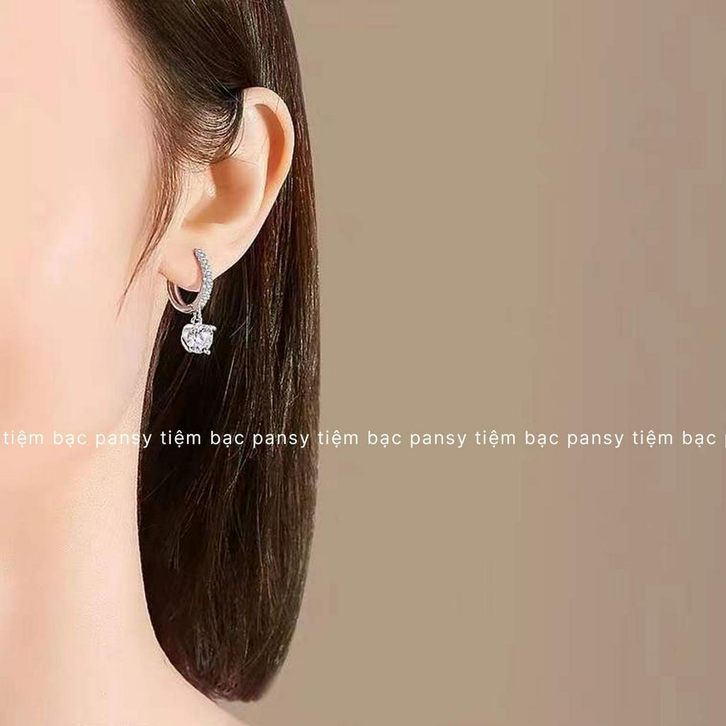 Bông tai bạc nữ PANSY mẫu khuyên tròn gắn nụ đá thanh lịch - Khuyên tai bạc ta nữ thật nữ tính