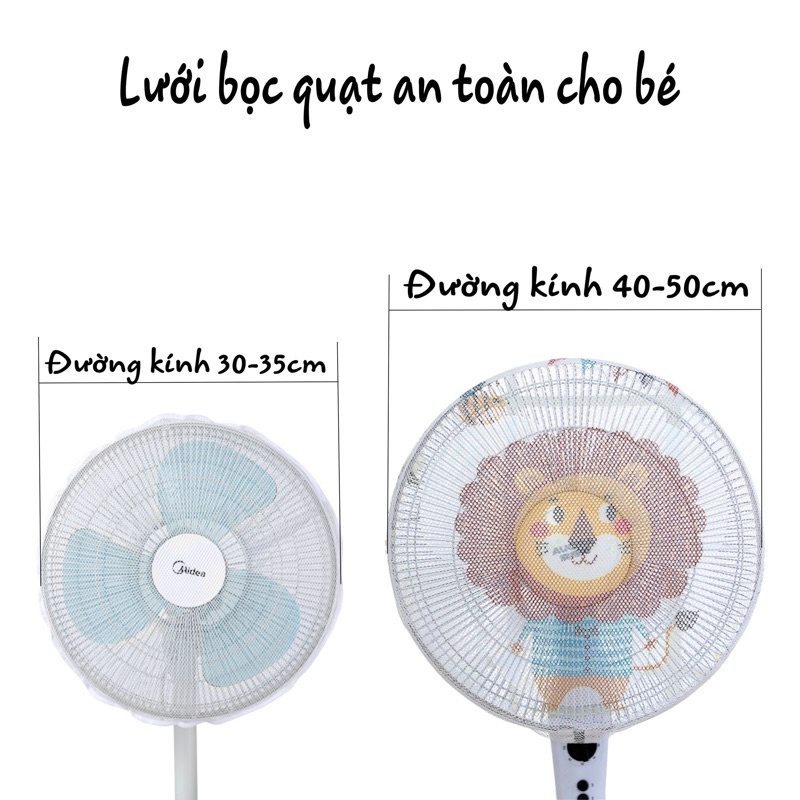 Lưới bọc quạt an toàn cho bé có dây dút cố định, mẫu hoạt hình dễ thương (giá bán 1 chiếc)
