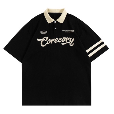 Áo thun polo tay lỡ unisex chất cotton cá sấu mềm mát, thêu chữ CORECURY