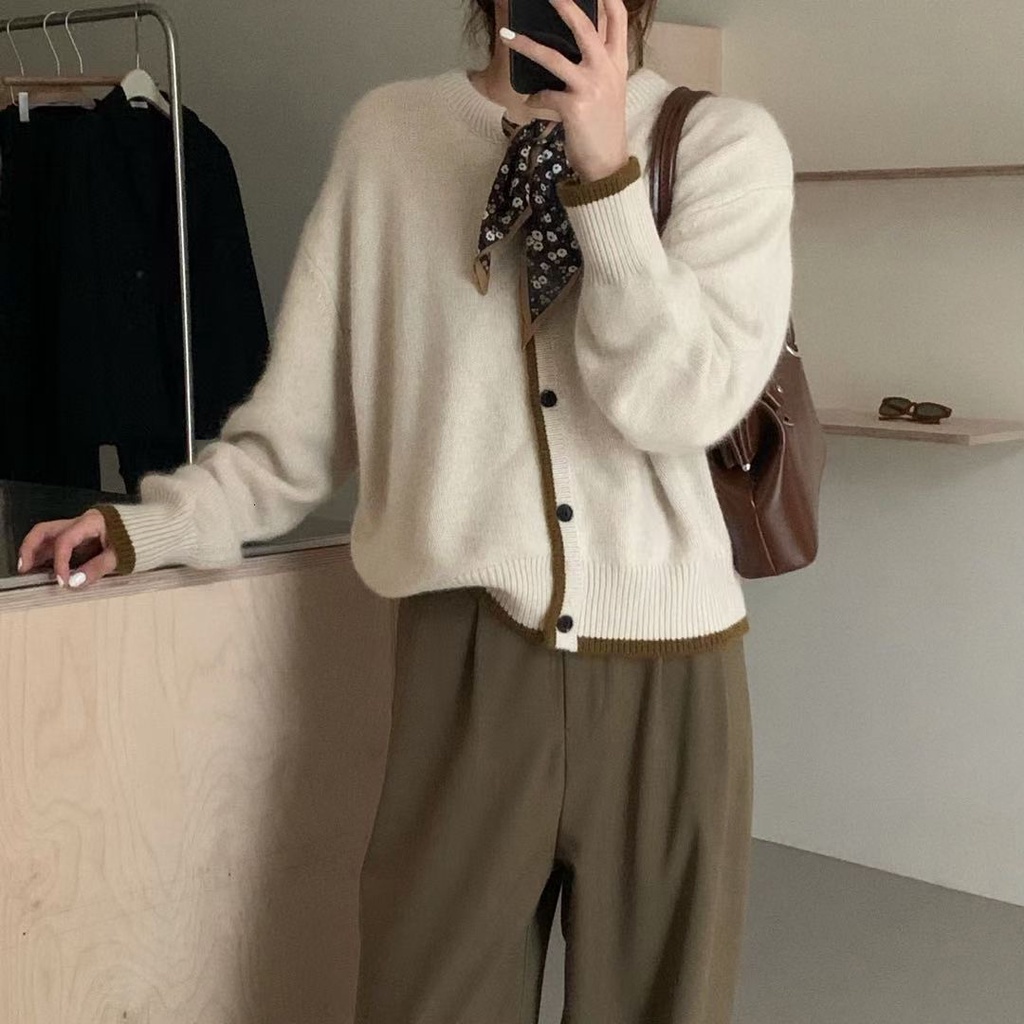 Áo khoác cardigan dệt kim cổ tròn phong cách Hàn Quốc thời trang mùa thu cho nữ