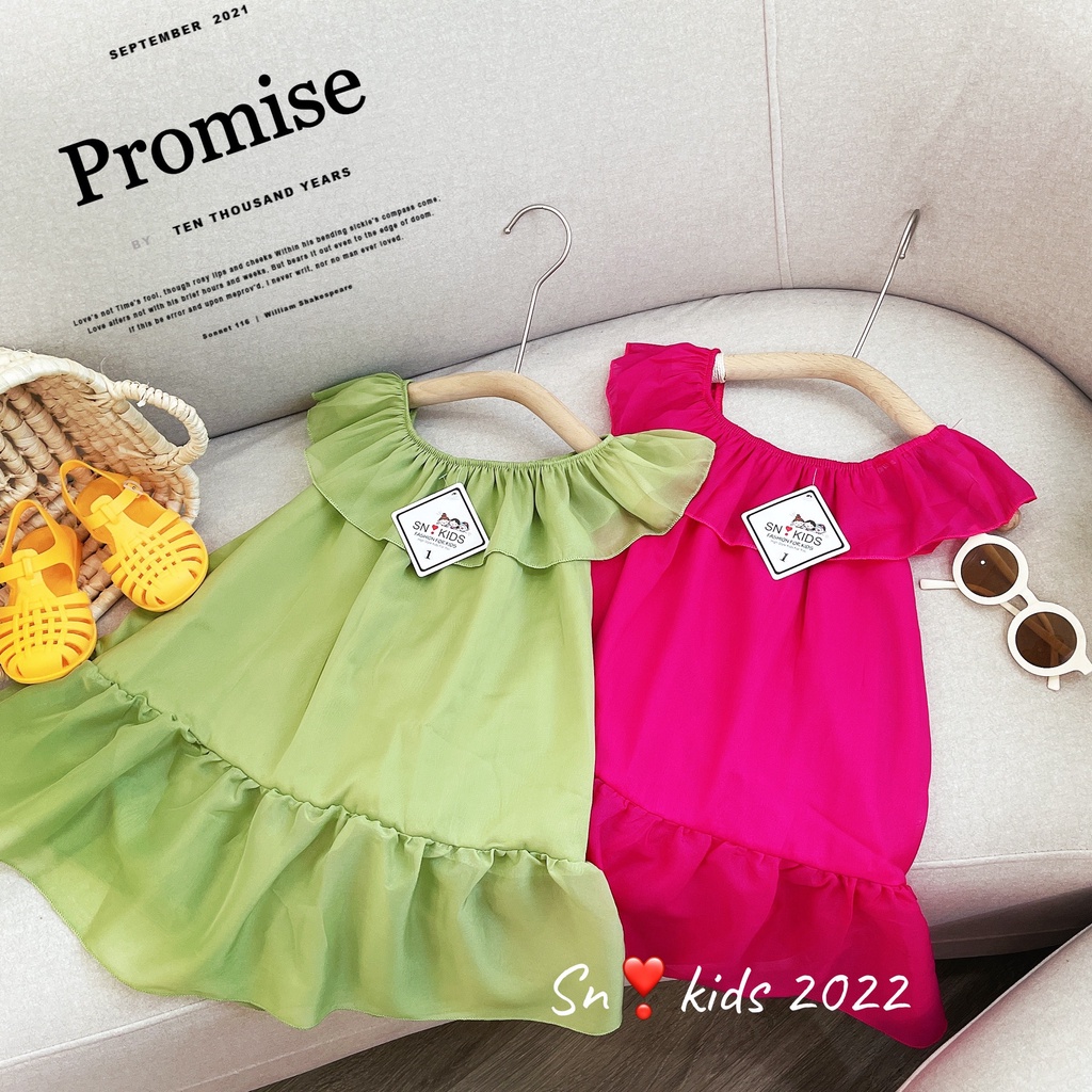 Váy maxi bé gái, đầm hè trễ vai cực xinh cho bé gái chất voan tơ loại 1 mềm min