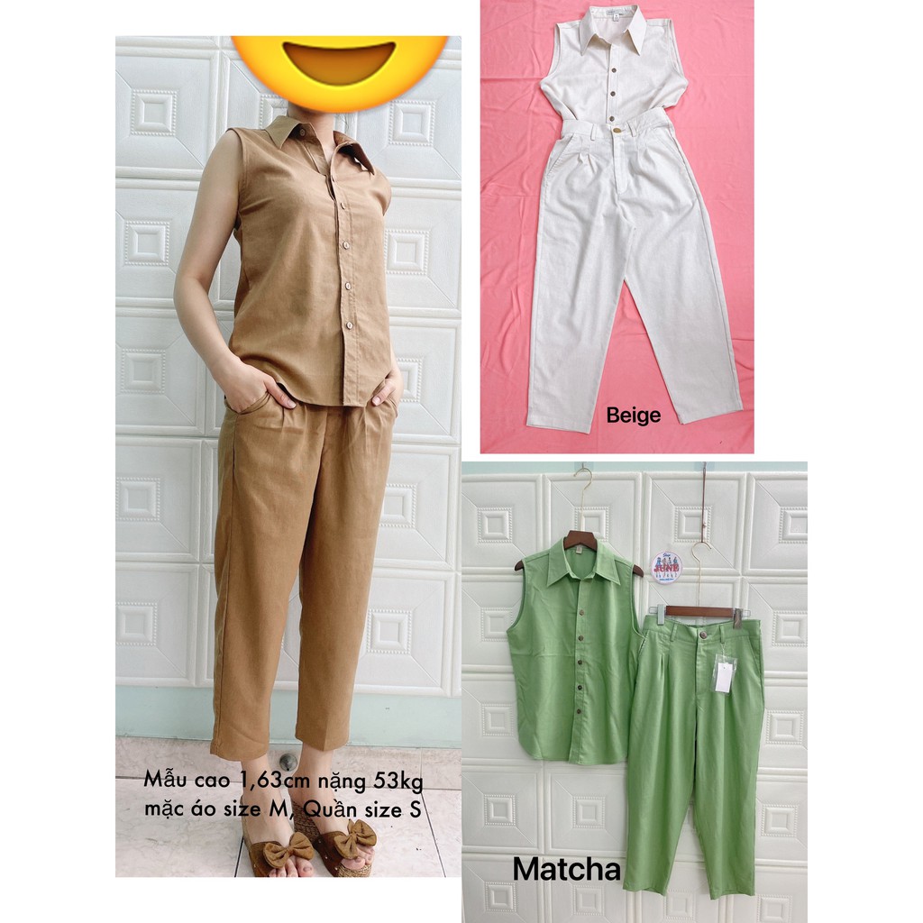 JUNE S15 - Sét bộ Linen Áo sơ mi sát nách và quần Baggy. Hàng thiết kế cao cấp. CÓ SIZE LỚN