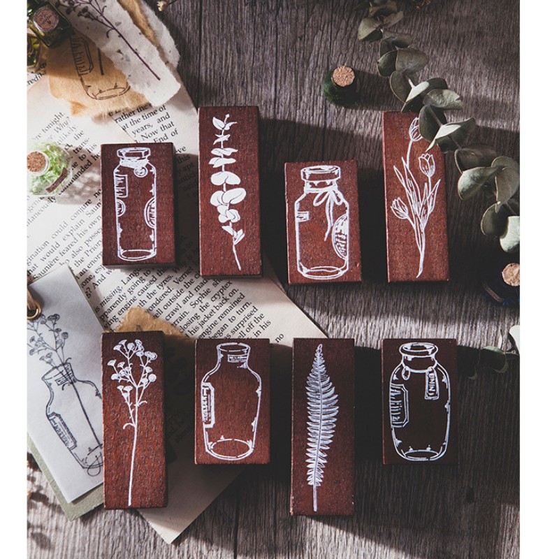 Con Dấu Gỗ Flower In Bottle Trang Trí Sổ