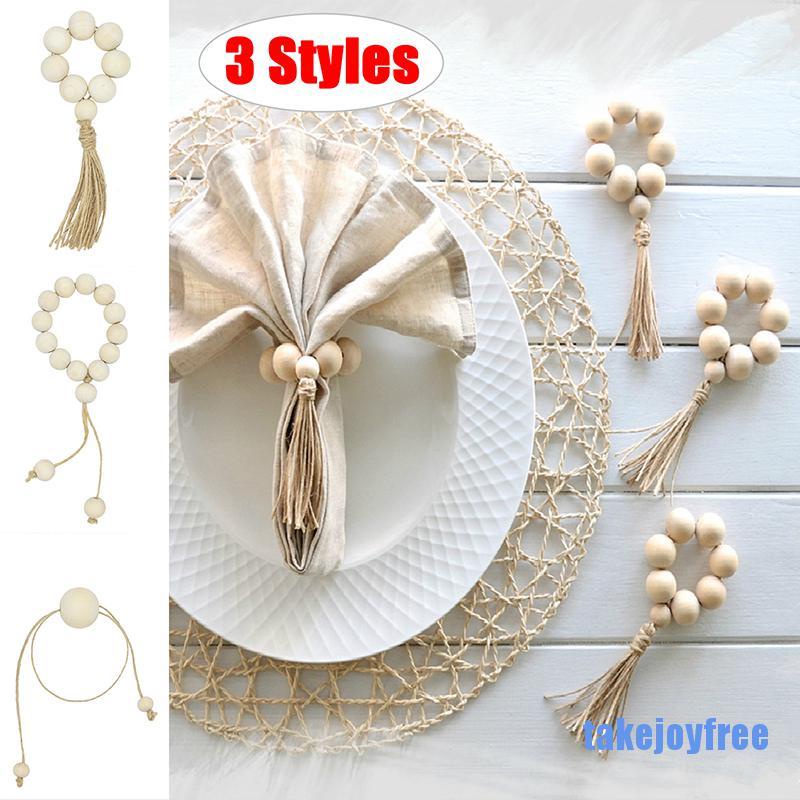 [takejoyfree 0527] 4PCS Natural Wood Bead Napkin Rings Holder Wedding Party Home Hotel Table Decor