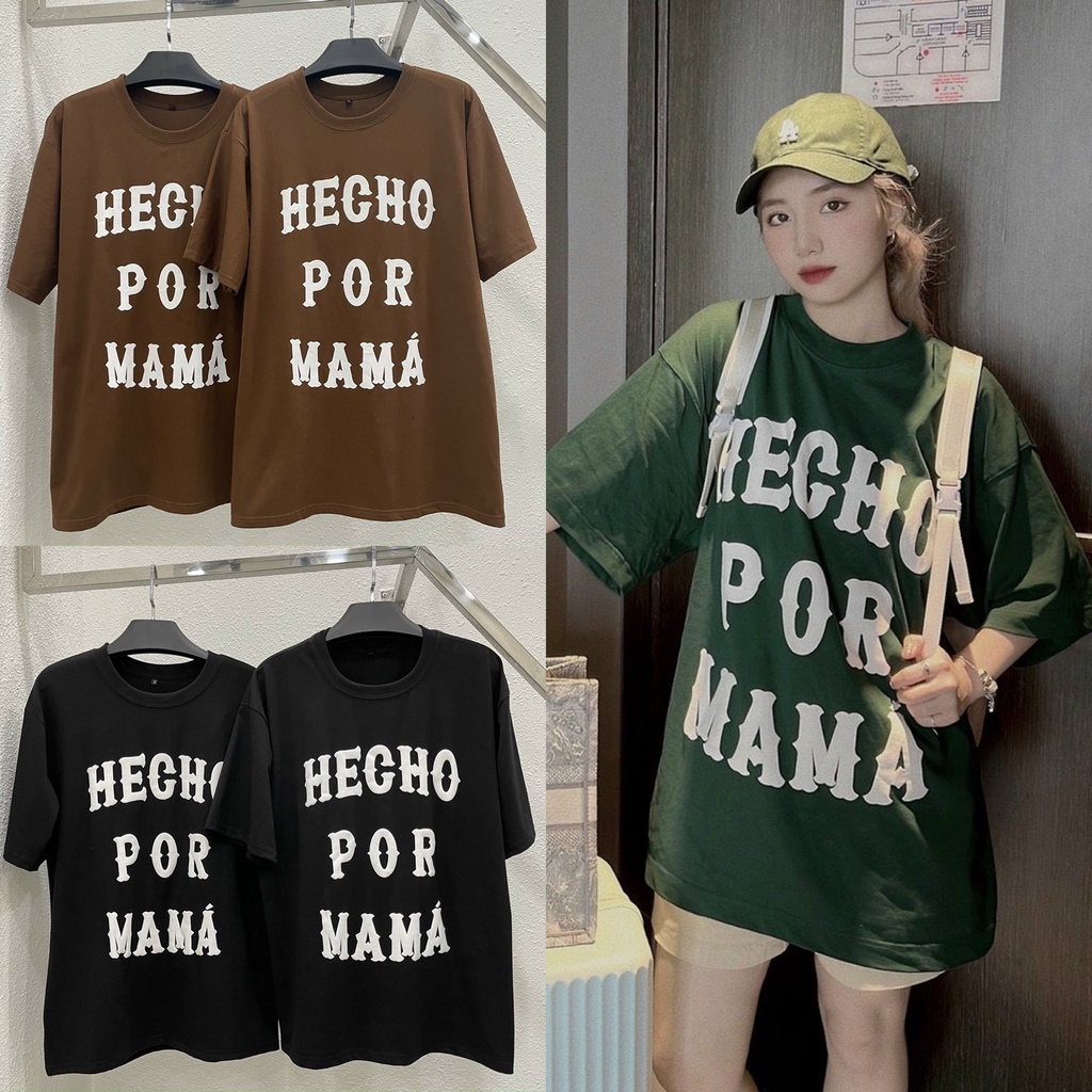 Áo Thun Hecho Mama Unisex Nam Nữ Tay Lỡ Form Rộng