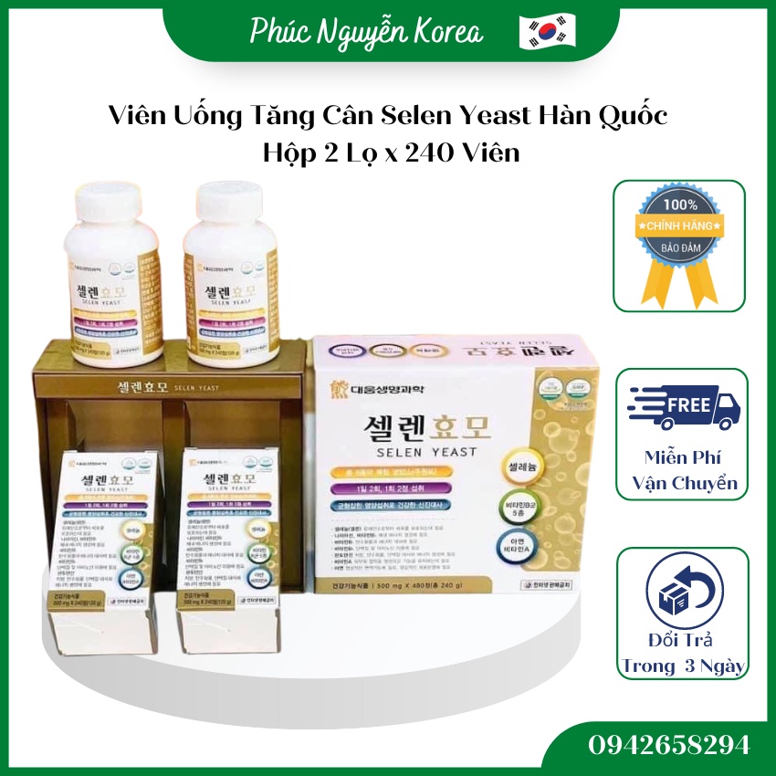 Viên Uống Tăng Cân D Selen Yeast Hàn Quốc Hộp 2 Lọ * 240 Viên, Giúp ăn ngon, ngủ ngon và tăng cân theo ý muốn