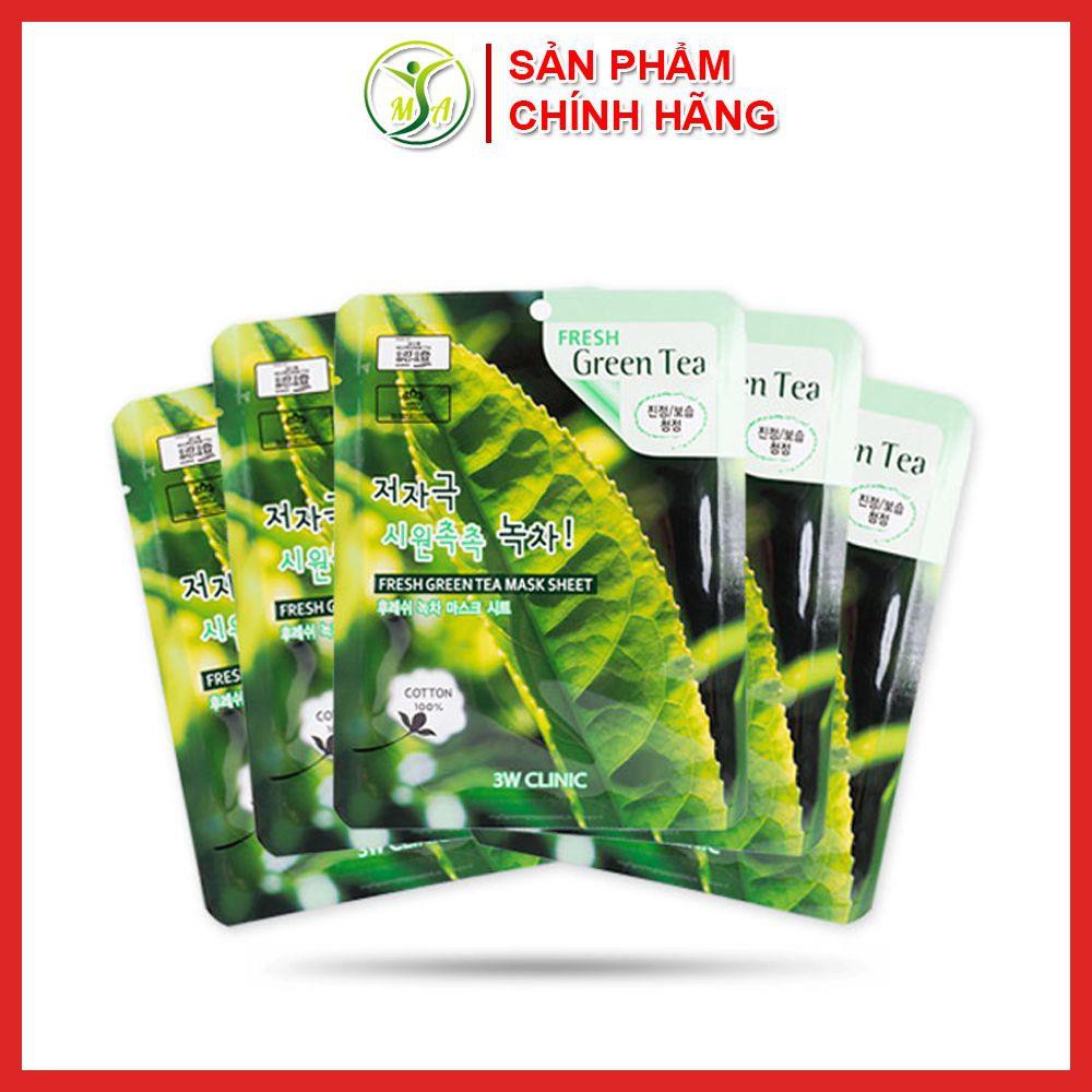 Combo 10 miếng mặt nạ trà xanh 3W Clinic fresh green tea mask sheet