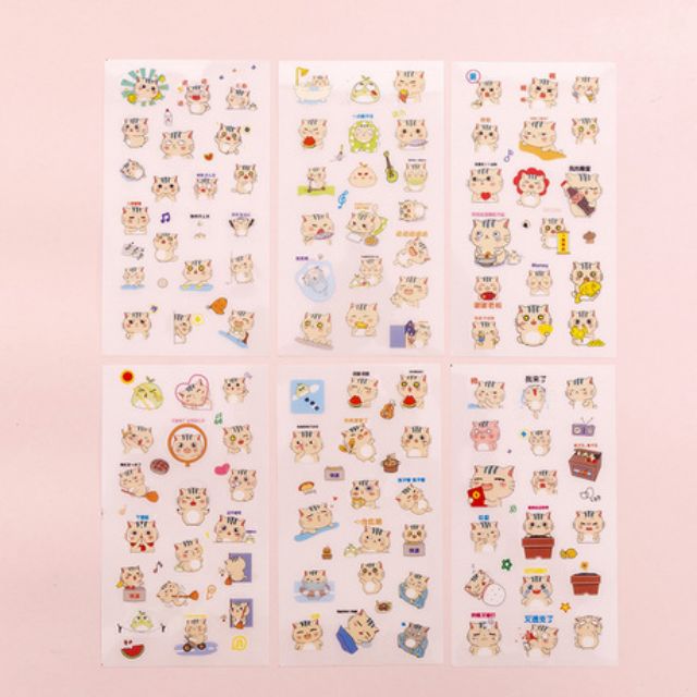 Set 6 tấm sticker mèo ú ST04