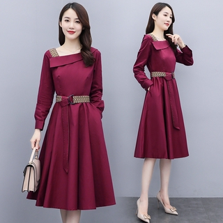 Đầm Nữ Dài Tay Cổ Bẻ Eo Thắt Dây Thời Trang Hàn