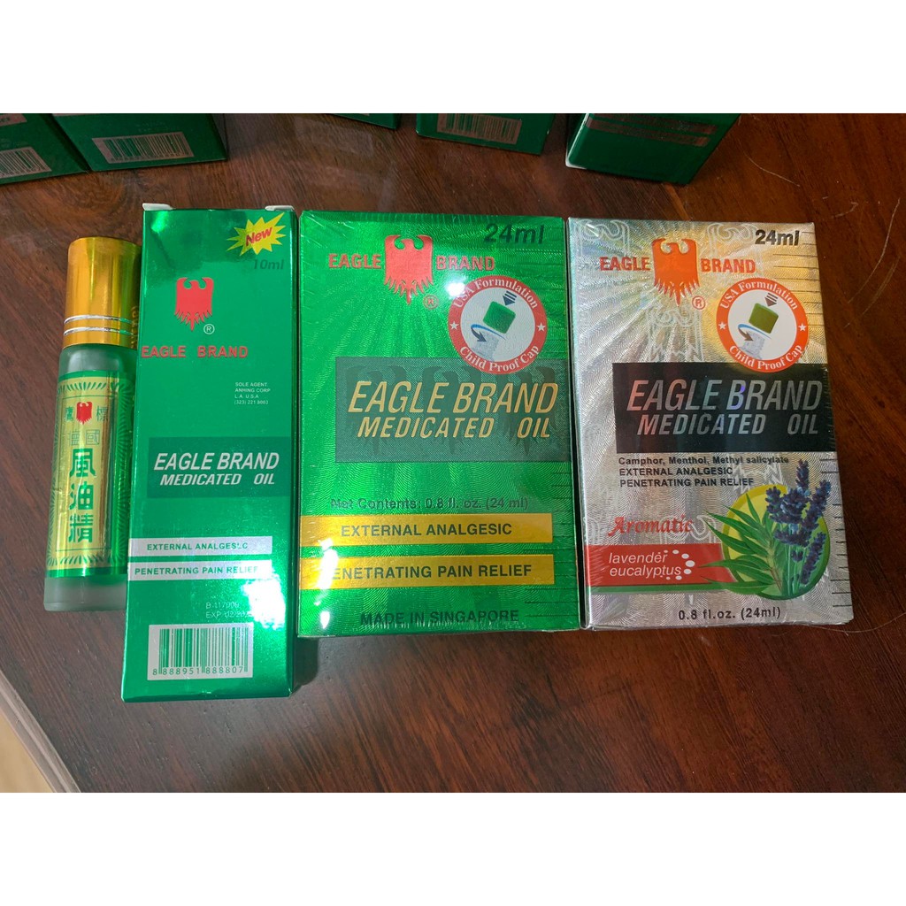 Dầu gió xanh và Dầu gió Trắng, Dầu Khuynh Diệp - hiệu Con Ó (Hàng TC Mỹ) của Mỹ Eagle Brand Medicated Oil 24ml - 10 ml