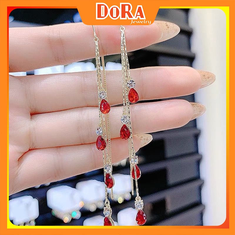 Bông tai kiểu tua rua kiểu dáng đính đá phong cách dễ thương HD835 thích hợp đi học BSTKD -