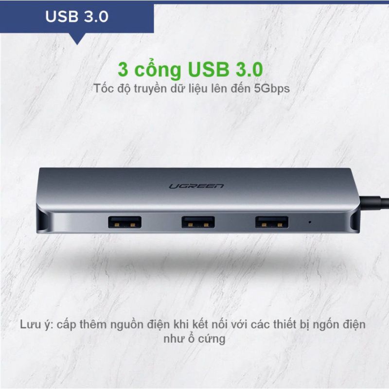 HUB bộ chuyển đổi đa năng USB Type C sang các cổng HDMI+VGA+3 cổng USB 3.0+Lan Gigabit RJ45 + SD,TF Ugreen 50538 CM212