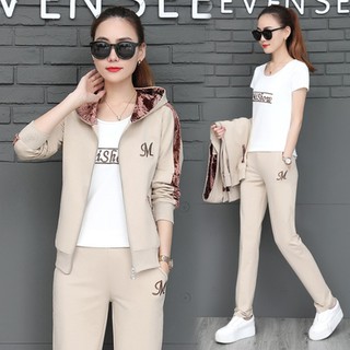 Bộ đồ phong cách thể thao vải nhung thời trang thu đông cho nữ