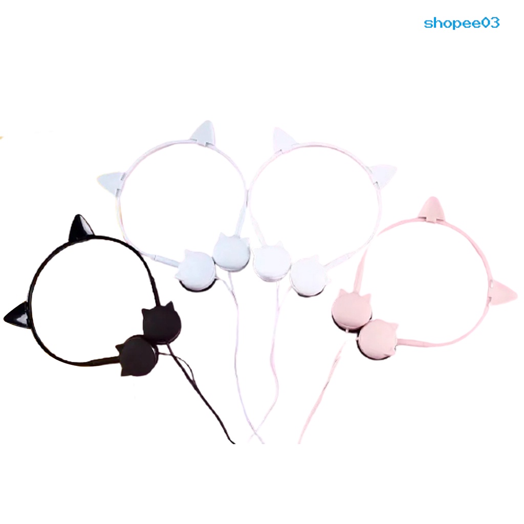 Tai nghe có dây hình tai mèo dễ thương 3.5mm kèm mic cho điện thoại tiện dụng