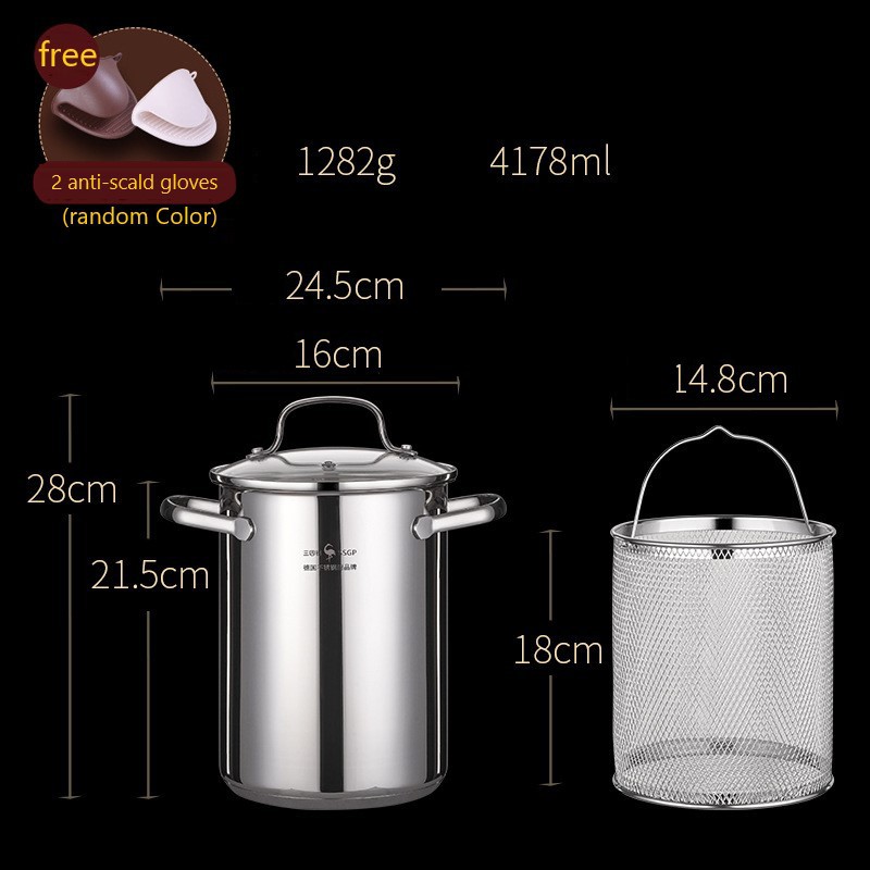 Nồi Chiên Ngập Dầu Chất Liệu Thép Không Gỉ/Nồi luộc gà inox 3 đáy inox 304 Fivestar Plus bếp từ thân cao nắp inox