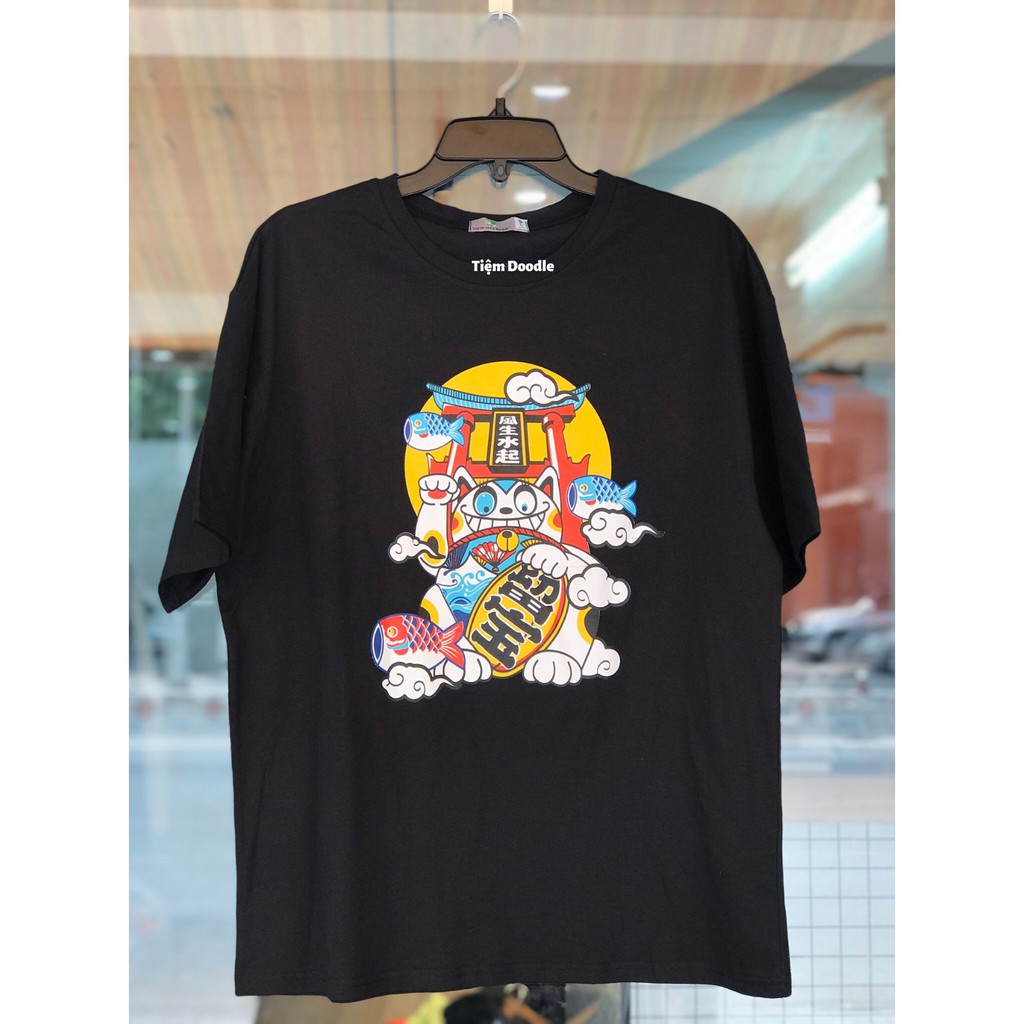 Áo Thun Nam Nữ Tay Lỡ Unisex Phông Trơn Oversize Form Rộng Basic Tee Hình mèo thiên đình siêu đỉnh