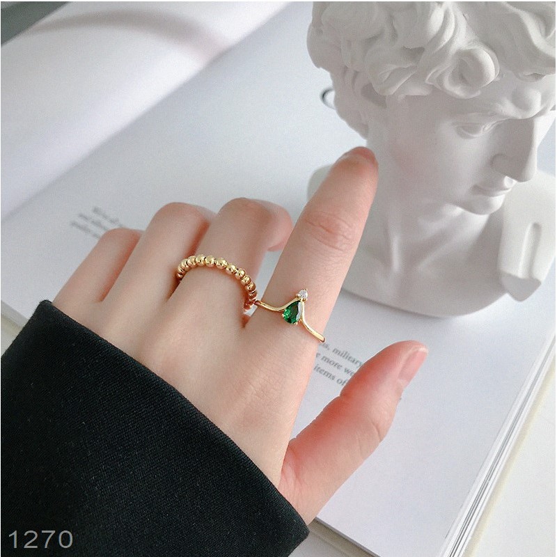 Nhẫn Bạc Eleanor Mạ Vàng 14K Đính Đá Zircon Emerald Tam Giác - SP001270