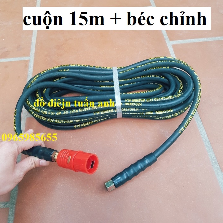Dây Xịt Rửa Xe Áp Lực Cao Lõi Thép 10M-15M-20M ren 13,14mm kèm béc xịt chỉnh tia dùng cho đầu máy rửa xe culoa kéo