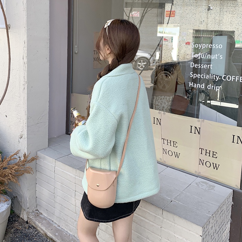 IELGY  Áo Khoác Giả Lông Cừu Dáng Rộng Ngắn Lưng Phong Cách Hàn Quốc Trẻ Trung Cho Nữ