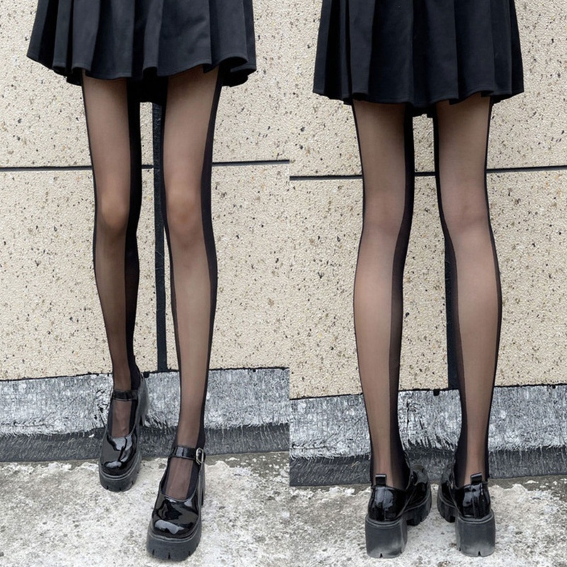 Quần Tất Vải Lụa Đen Phối Kẻ Sọc Dọc Phong Cách Lolita Dành Cho Nữ