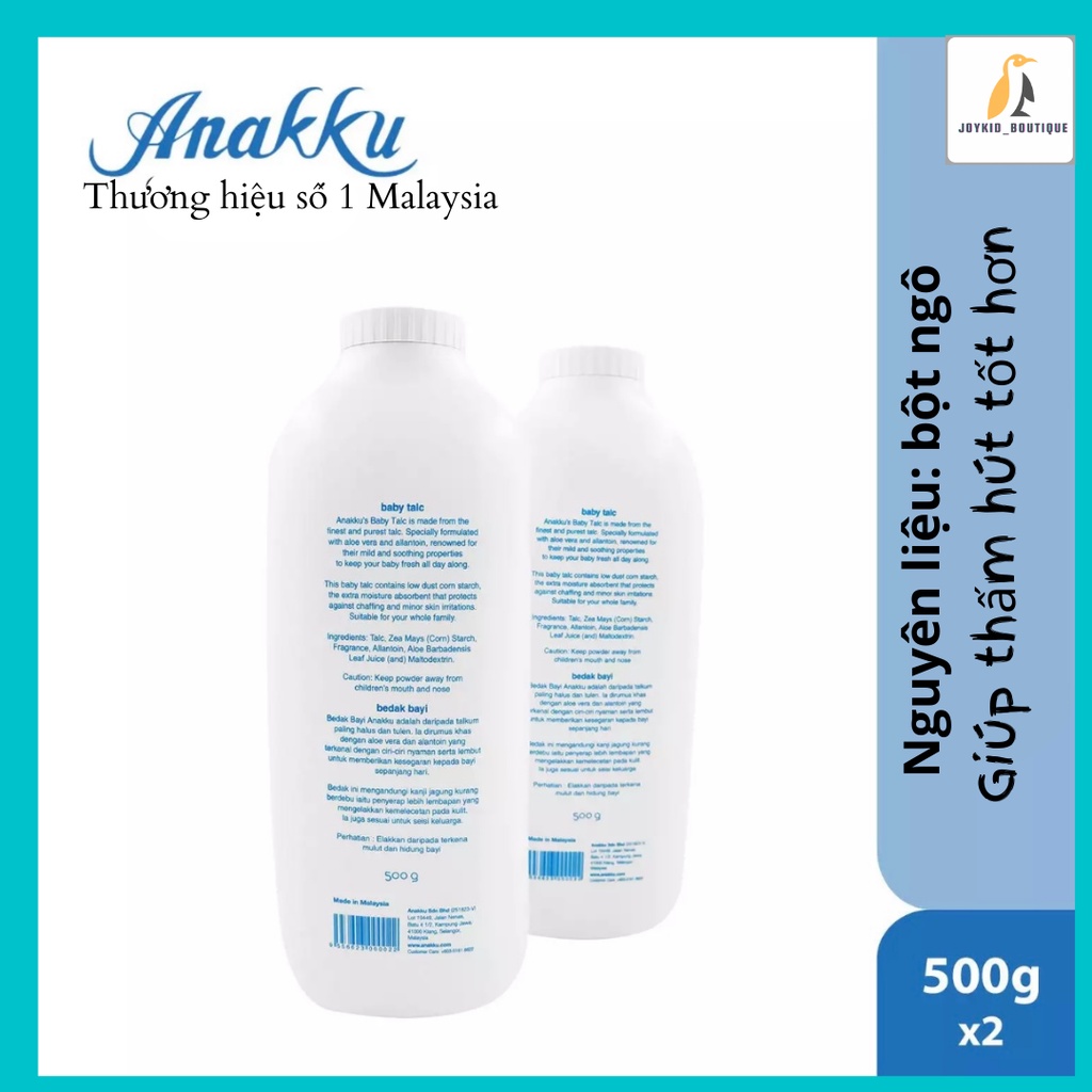 Phấn Anakku Baby Talcum cho bé ngừa rôm sảy 500g