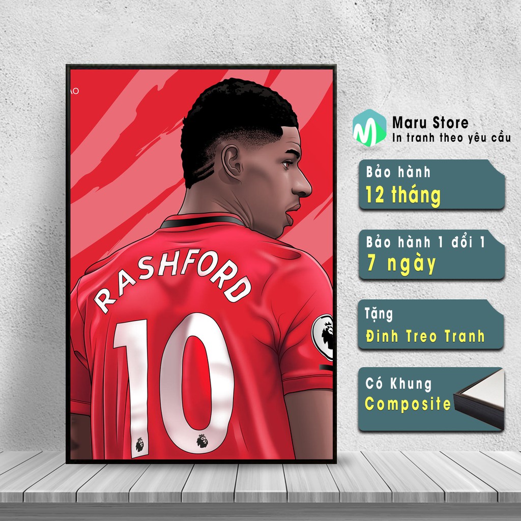 Tranh Canvas Rashford Treo Tường, Có Khung Composite, Trang Trí Phòng Net, Quán Cafe