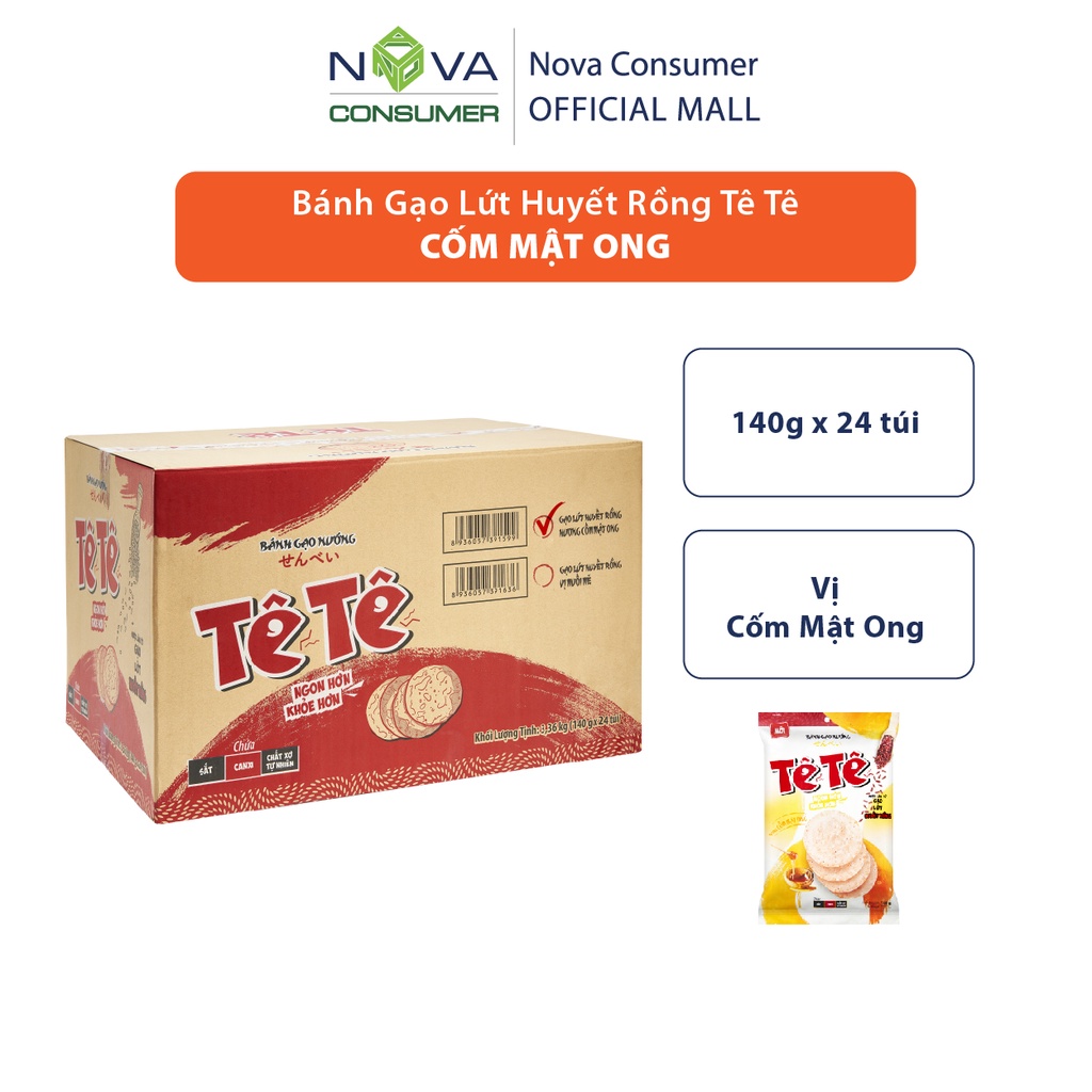 [Mới - Thùng 24 túi] Bánh Gạo Lứt Huyết Rồng Tê Tê Cốm Mật Ong 140g x 24 túi