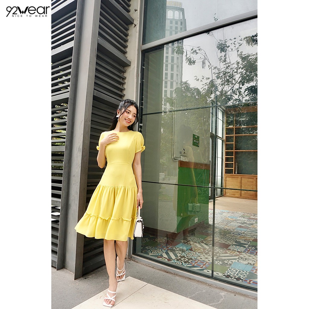 Đầm váy nữ công sở 92WEAR dáng xòe ngắn tay đuôi cá DEW0171 | BigBuy360 - bigbuy360.vn