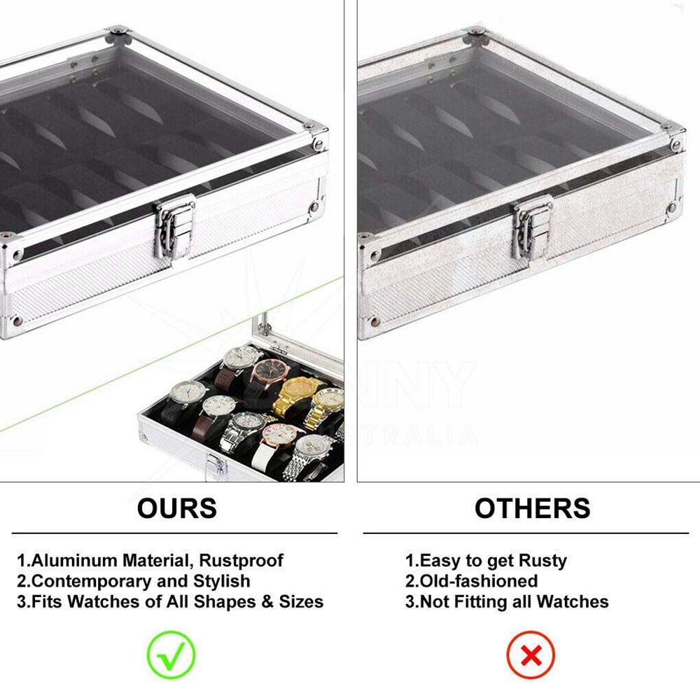 Hộp Đựng Đồng Hồ 12 Ngăn Bằng Hợp Kim Nhôm Cao Cấp Giá Đỡ